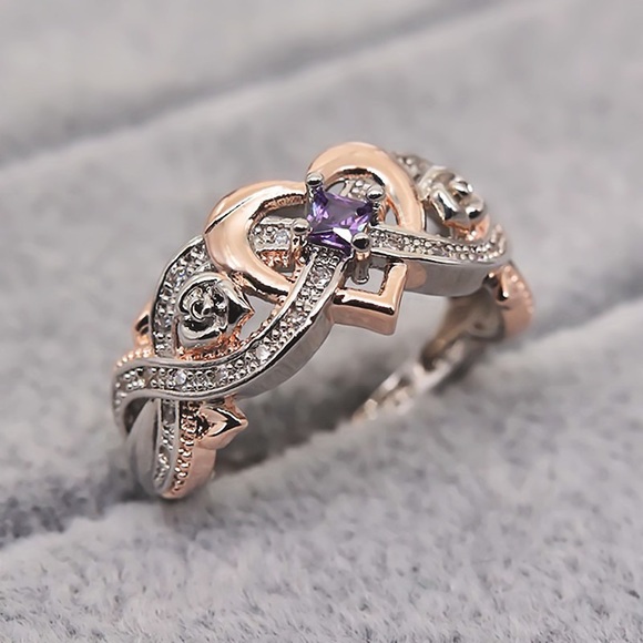 Jewelry - New Two Tone 925 Silver Hearts Shaped Crystal Ring
